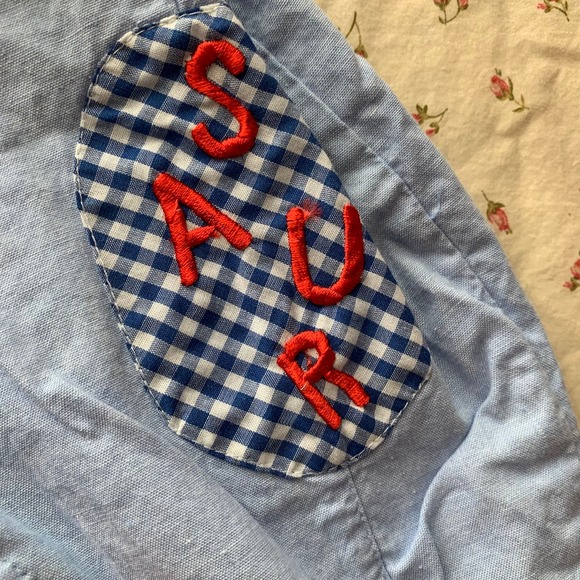 Dinosaur 0-6 Months Denim Baby Overalls Checkered Plaid 90s Vintage - Picture 4 of 8